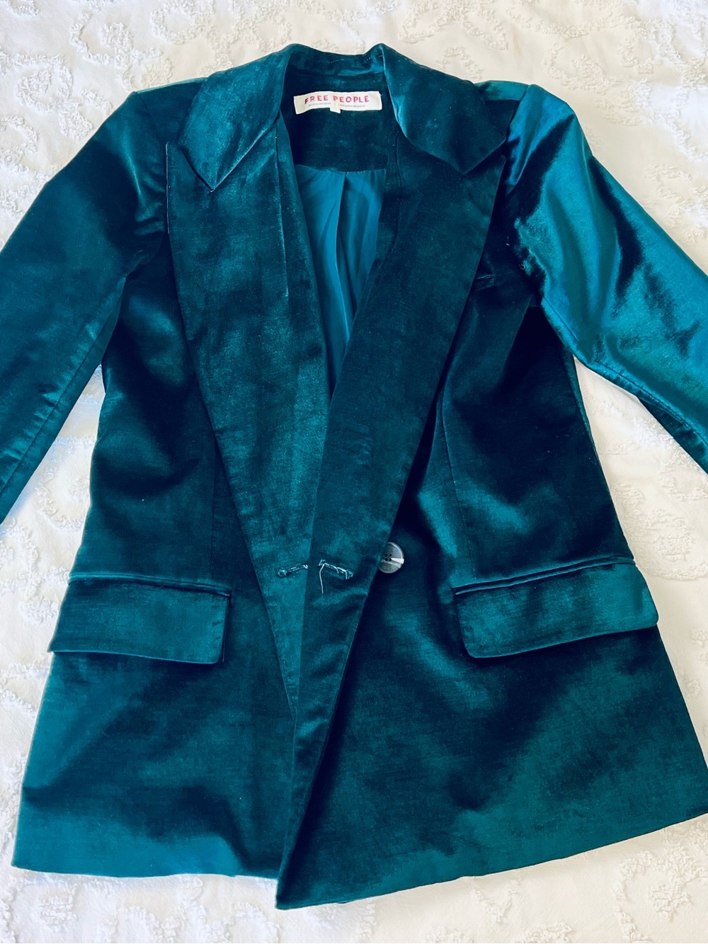 Free People Deep Teal Velvet Blazer